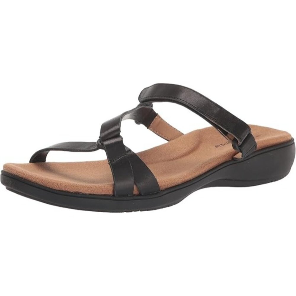 Trotter's Women's 12M Raja Leather Memory Foam Hook & Loop Flat Comfort Sandal